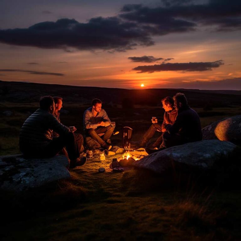 sitting around a campfire